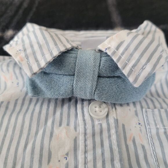 Old navy size 0-3 month boys blue stripped Short-Sleeve bunny Shirt & Bow-Tie - Picture 2 of 4